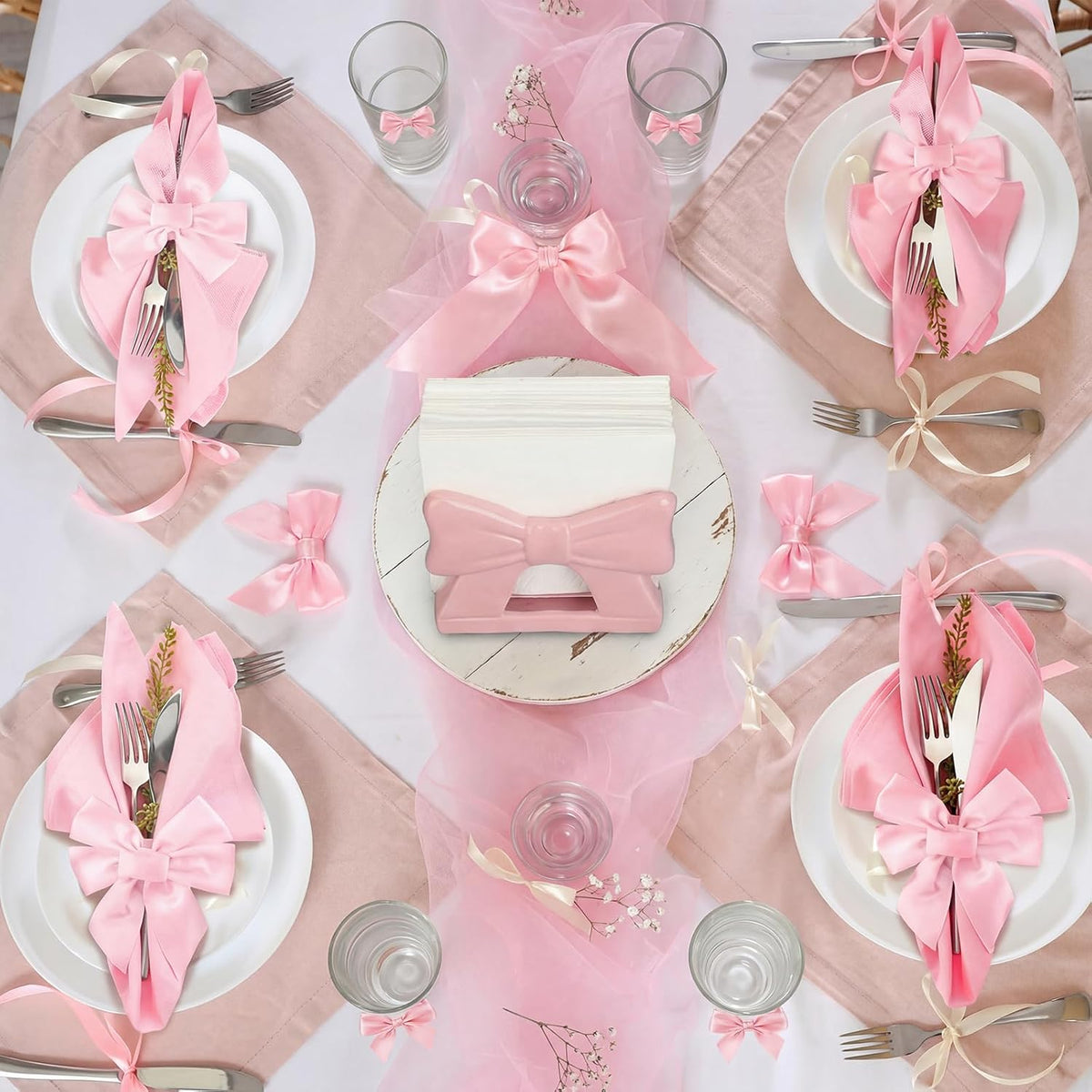 Pink Bow Napkin Holder for Table Cute Coquette Bow Kitchen Decoration Gifts