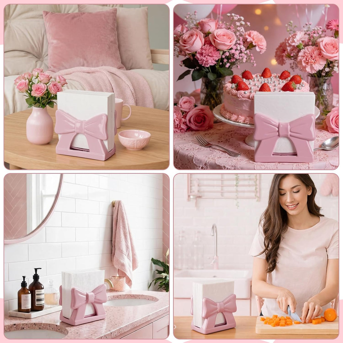 Pink Bow Napkin Holder for Table Cute Coquette Bow Kitchen Decoration Gifts