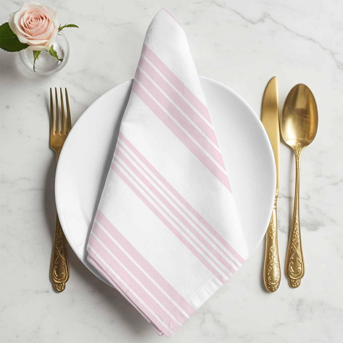Pink Stripes Cloth Napkins Set of 4, Holiday Napkins for Baby Shower, Modern Boho Simple Lines Art Washable Reusable Dinner Napkin for Cocktail Wedding Party, 20 x 20 Inch