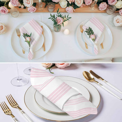 Pink Stripes Cloth Napkins Set of 4, Holiday Napkins for Baby Shower, Modern Boho Simple Lines Art Washable Reusable Dinner Napkin for Cocktail Wedding Party, 20 x 20 Inch