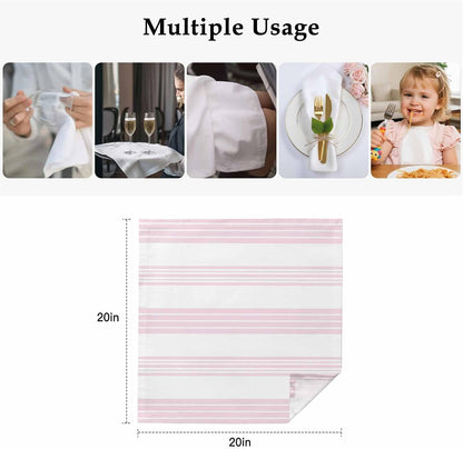 Pink Stripes Cloth Napkins Set of 4, Holiday Napkins for Baby Shower, Modern Boho Simple Lines Art Washable Reusable Dinner Napkin for Cocktail Wedding Party, 20 x 20 Inch
