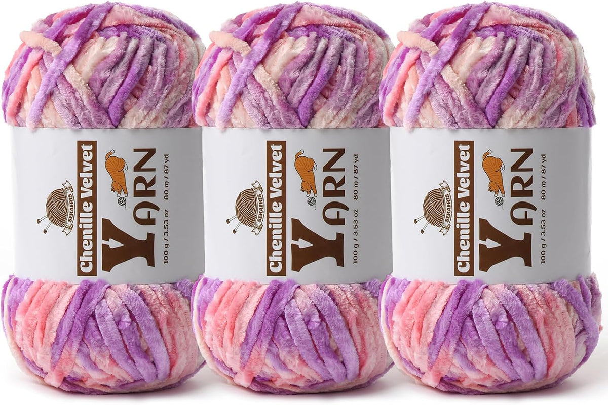 Chenille Crochet Pinkish Purple Yarn 3 Pack