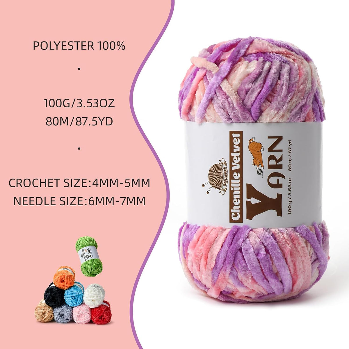 Chenille Crochet Pinkish Purple Yarn 3 Pack