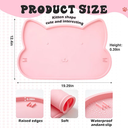 Pink Cat Food and Water Bowl and Non-Slip Silicone Mat Set