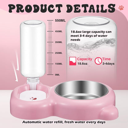 Pink Cat Food and Water Bowl and Non-Slip Silicone Mat Set