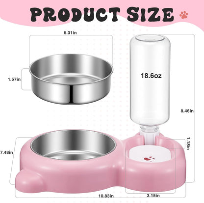 Pink Cat Food and Water Bowl and Non-Slip Silicone Mat Set