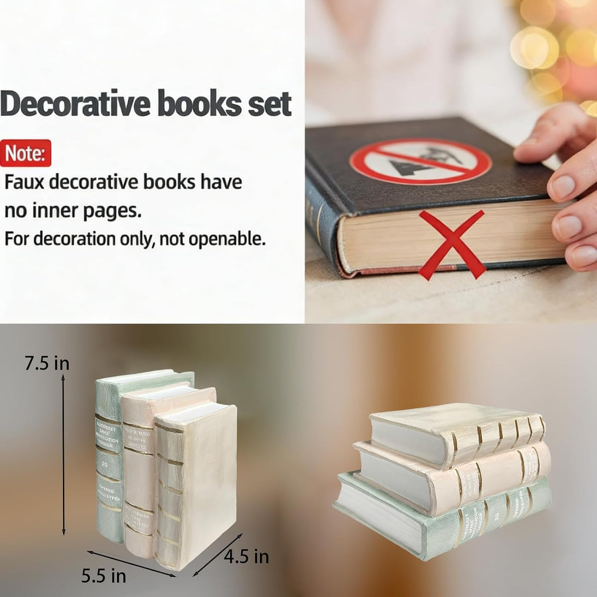 Decorative Books Living Room Decor Aesthetic 7.5 Inch Fake Books