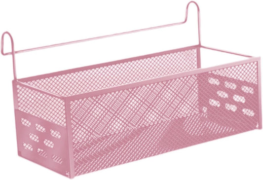 Hanging Storage Basket Iron Mesh Organizer Shelf Bedside Storage Rack Versatile Waterproof Design Suitable for Dormitory College Bedroom Office Home, Pink