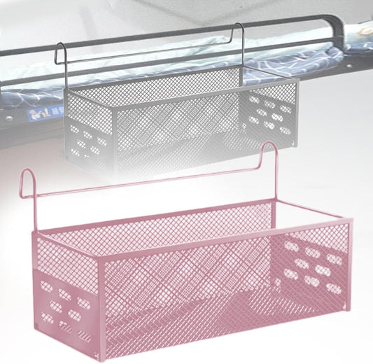 Hanging Storage Basket Iron Mesh Organizer Shelf Bedside Storage Rack Versatile Waterproof Design Suitable for Dormitory College Bedroom Office Home, Pink
