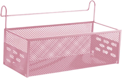 Hanging Storage Basket Iron Mesh Organizer Shelf Bedside Storage Rack Versatile Waterproof Design Suitable for Dormitory College Bedroom Office Home, Pink