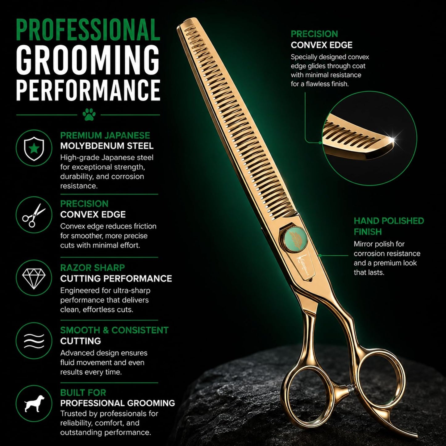 Kenchii Rose Dog Grooming Scissors, 25 Tooth Blending Shears, Dog Scissors for Grooming, Ergonomic Design for Comfort and Precision, Heavy Duty, Durable and Sharp