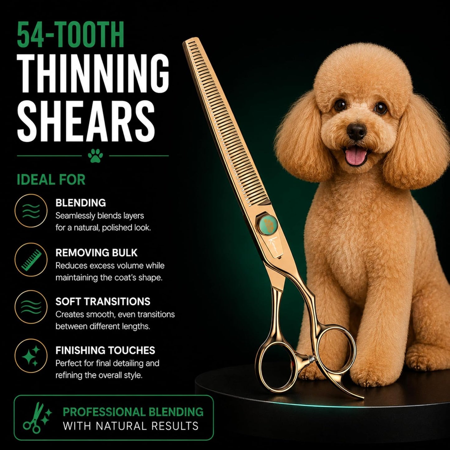 Kenchii Rose Dog Grooming Scissors, 25 Tooth Blending Shears, Dog Scissors for Grooming, Ergonomic Design for Comfort and Precision, Heavy Duty, Durable and Sharp