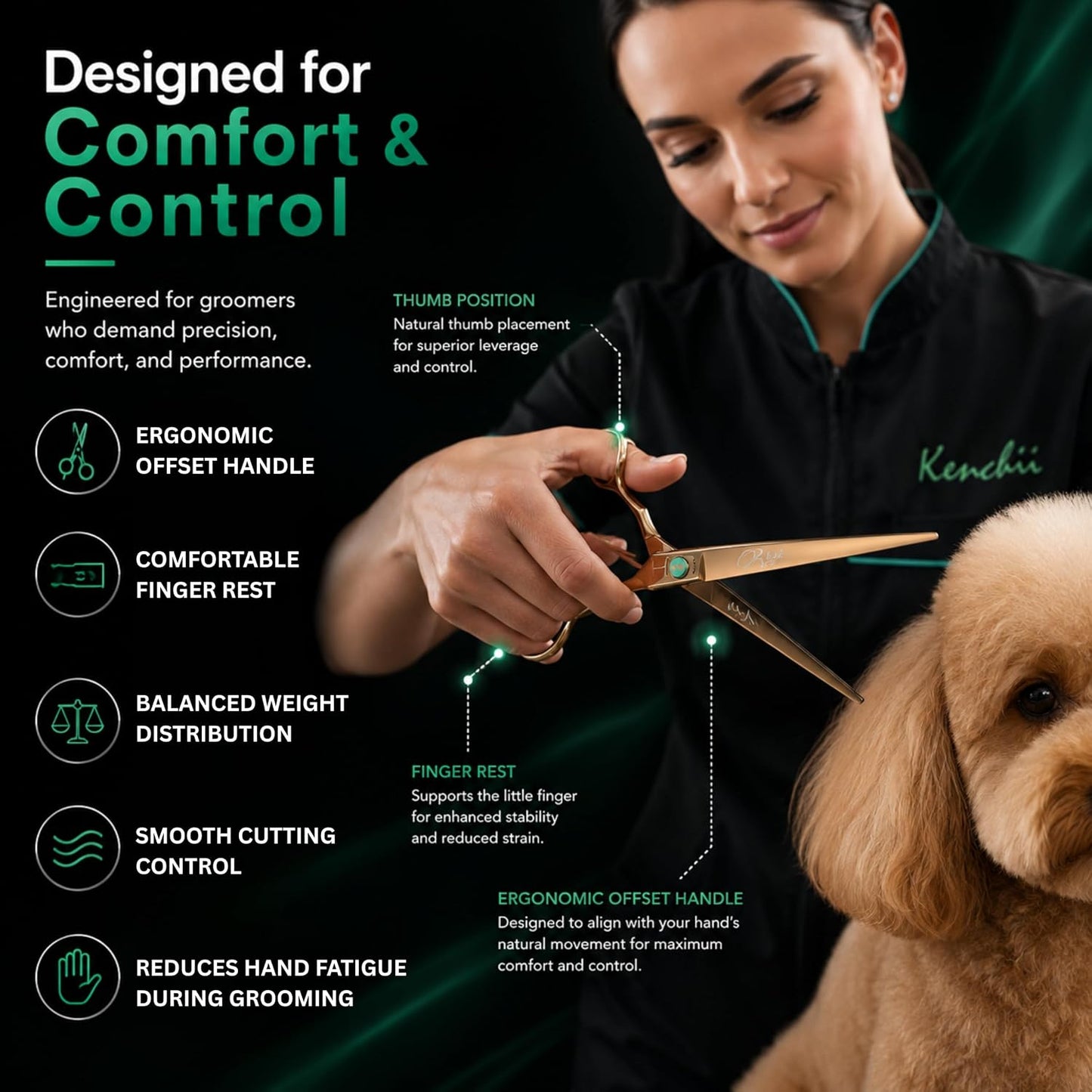 Kenchii Rose Dog Grooming Scissors, 25 Tooth Blending Shears, Dog Scissors for Grooming, Ergonomic Design for Comfort and Precision, Heavy Duty, Durable and Sharp