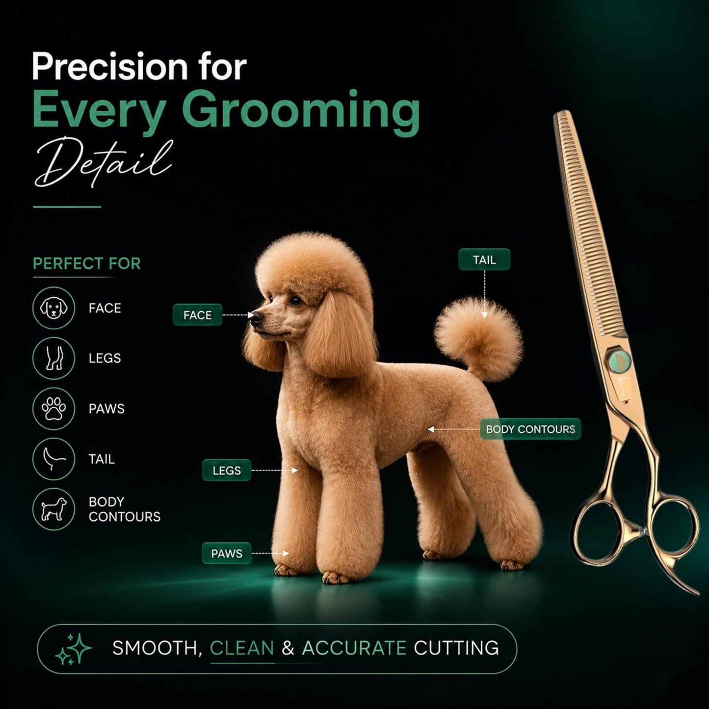 Kenchii Rose Dog Grooming Scissors, 25 Tooth Blending Shears, Dog Scissors for Grooming, Ergonomic Design for Comfort and Precision, Heavy Duty, Durable and Sharp