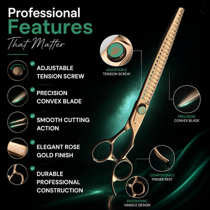 Kenchii Rose Dog Grooming Scissors, 25 Tooth Blending Shears, Dog Scissors for Grooming, Ergonomic Design for Comfort and Precision, Heavy Duty, Durable and Sharp