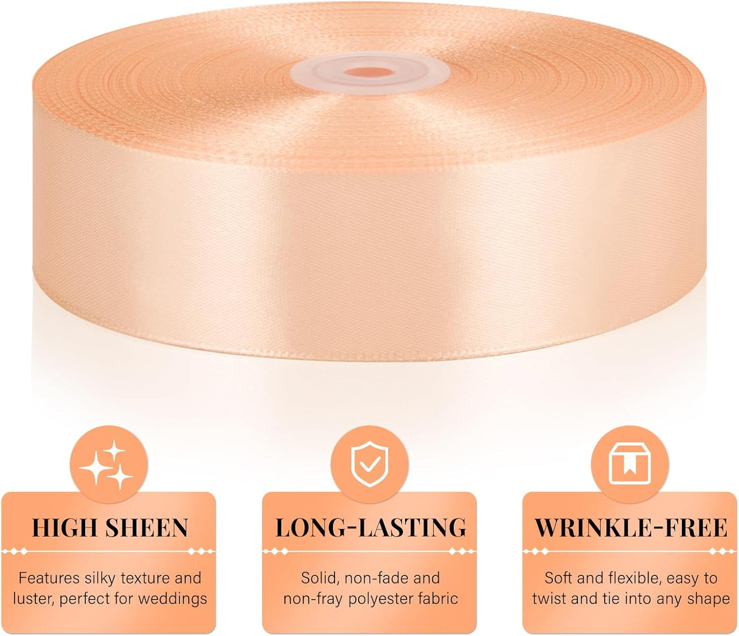 1-1/2 Inch 100 Yards Peach Satin Ribbon, Pastel Orange Solid Fabric Ribbon Roll for Flower Bouquet, Gift Wrapping, Roses Making, Handmade Crafts