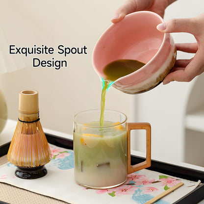 Pink Matcha Whisk Set,Ceramic & Bamboo
