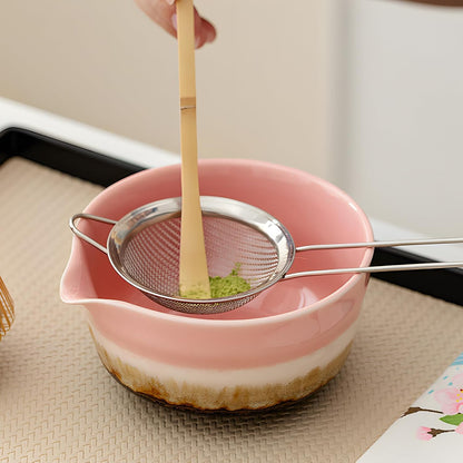 Pink Matcha Whisk Set,Ceramic & Bamboo