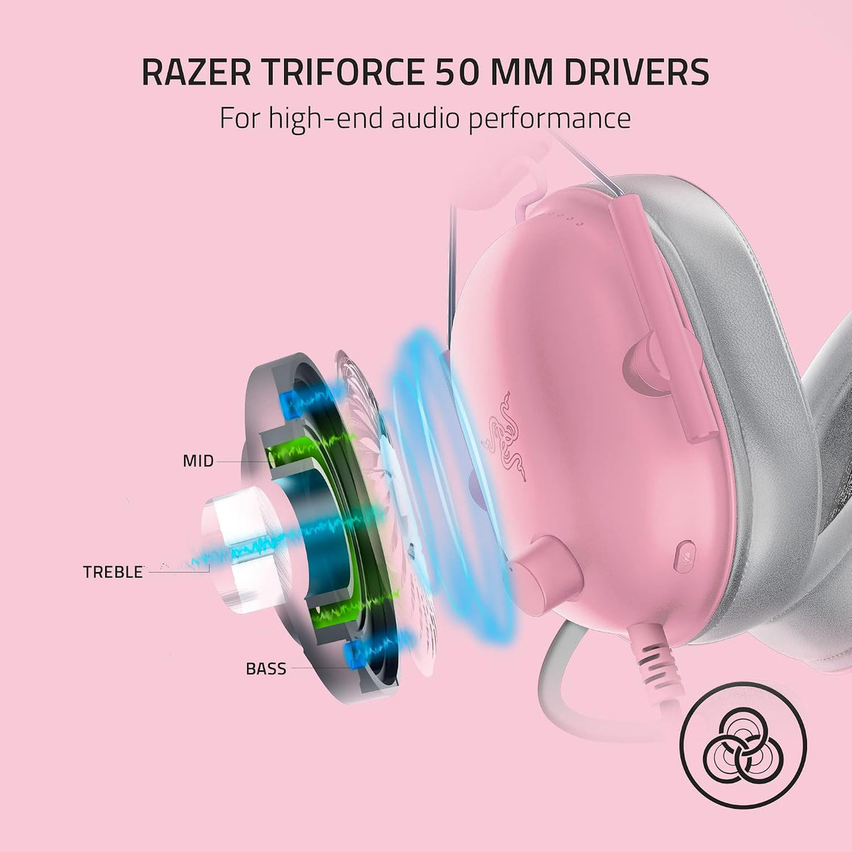 BlackShark V2 X Gaming Headset, 50mm Drivers, Quartz Pink