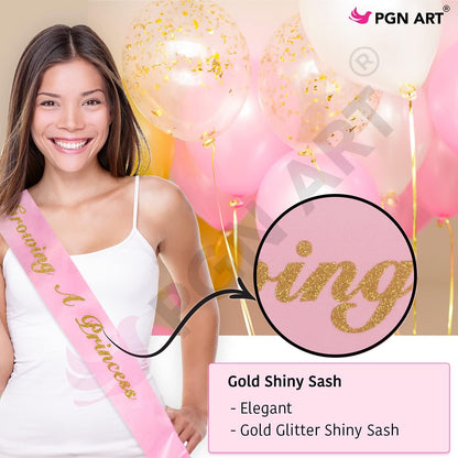 Pink and Gold Baby Shower Decorations for Girl – 35 Pcs Princess Kit with It's a Girl Banner, Mom to Be Sash, Tissue Paper Pom Poms, Paper Lanterns, Bunting Garland – Baby Girl Party Supplies