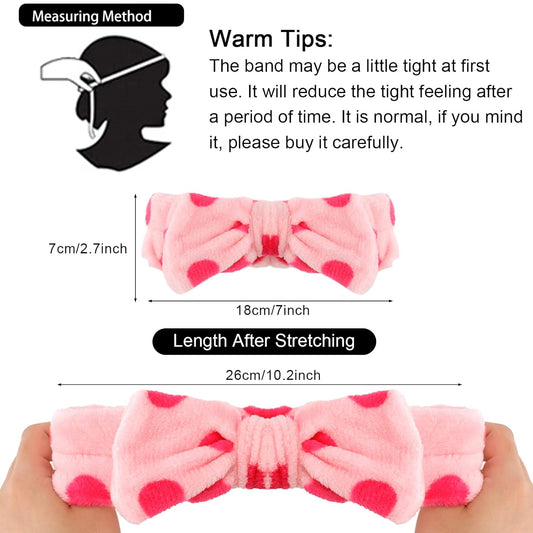 9 Pack Pink Microfiber Hairband for Washing Face, Makeup Headband Skincare Headbands with Cute Bow, Fluffy Face Wash Headband for Women