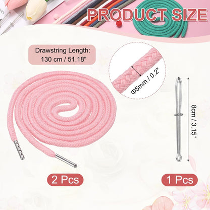 2 Pcs Drawstring for Sweatpants (Light Pink), Hoodie Strings, Drawstring Cords Draw Strings Replacement Sewing Tool with Easy Threader Apply to Shorts Pants Jackets Coats Hats