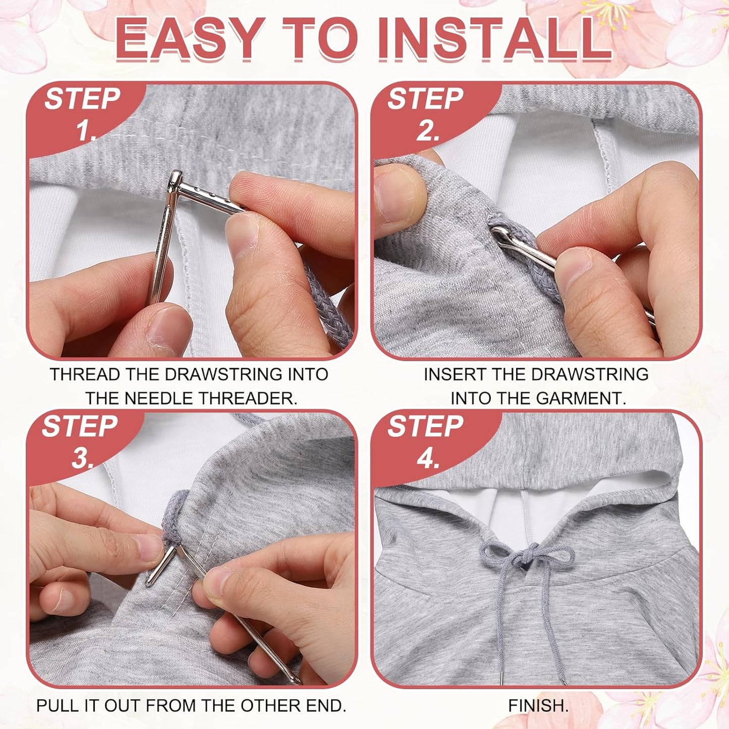 2 Pcs Drawstring for Sweatpants (Light Pink), Hoodie Strings, Drawstring Cords Draw Strings Replacement Sewing Tool with Easy Threader Apply to Shorts Pants Jackets Coats Hats