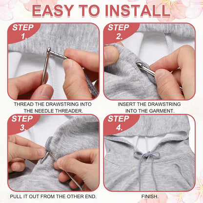 2 Pcs Drawstring for Sweatpants (Light Pink), Hoodie Strings, Drawstring Cords Draw Strings Replacement Sewing Tool with Easy Threader Apply to Shorts Pants Jackets Coats Hats