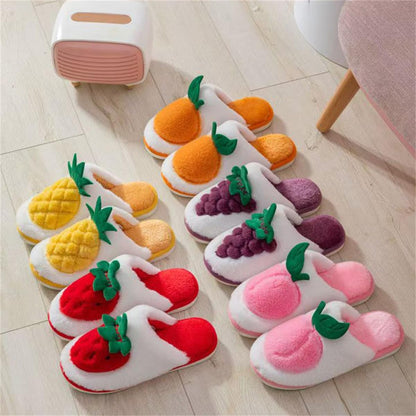 Fruit Slippers for Women, Womens Cute Cartoon Pattern Decoration Non-Slip Plush Slippers, Comfy House/Home Shoes