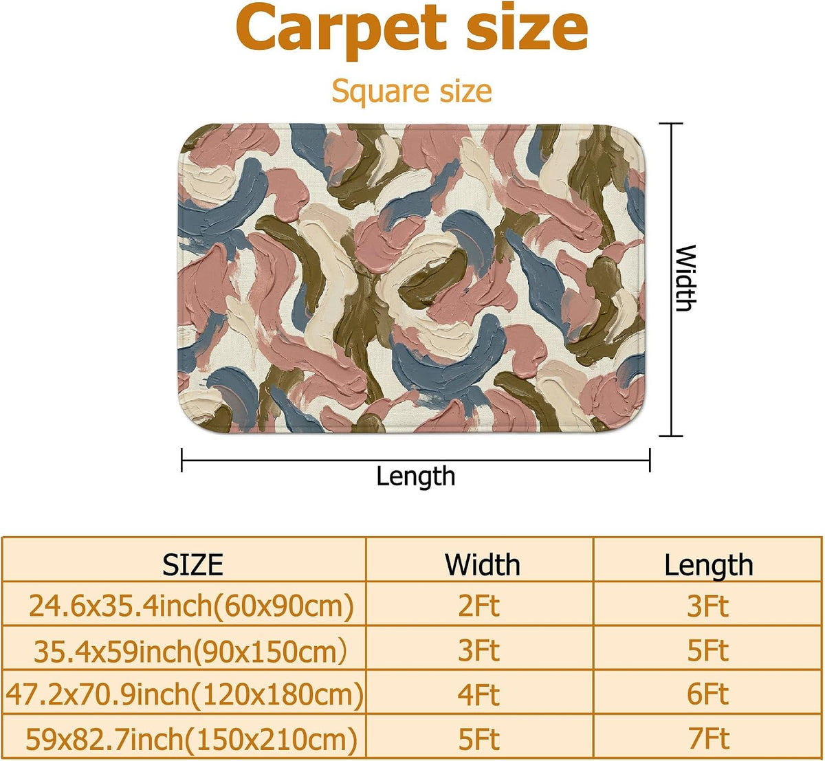 Swirls Area Rug, Contemporary Artistic Brush Patterns Curves None Muted Peach Non-Slip Soft Rectangle Carpet Stain Resistant Rugs for Living Room Bedroom Hallway Office Decor 4' X 6'
