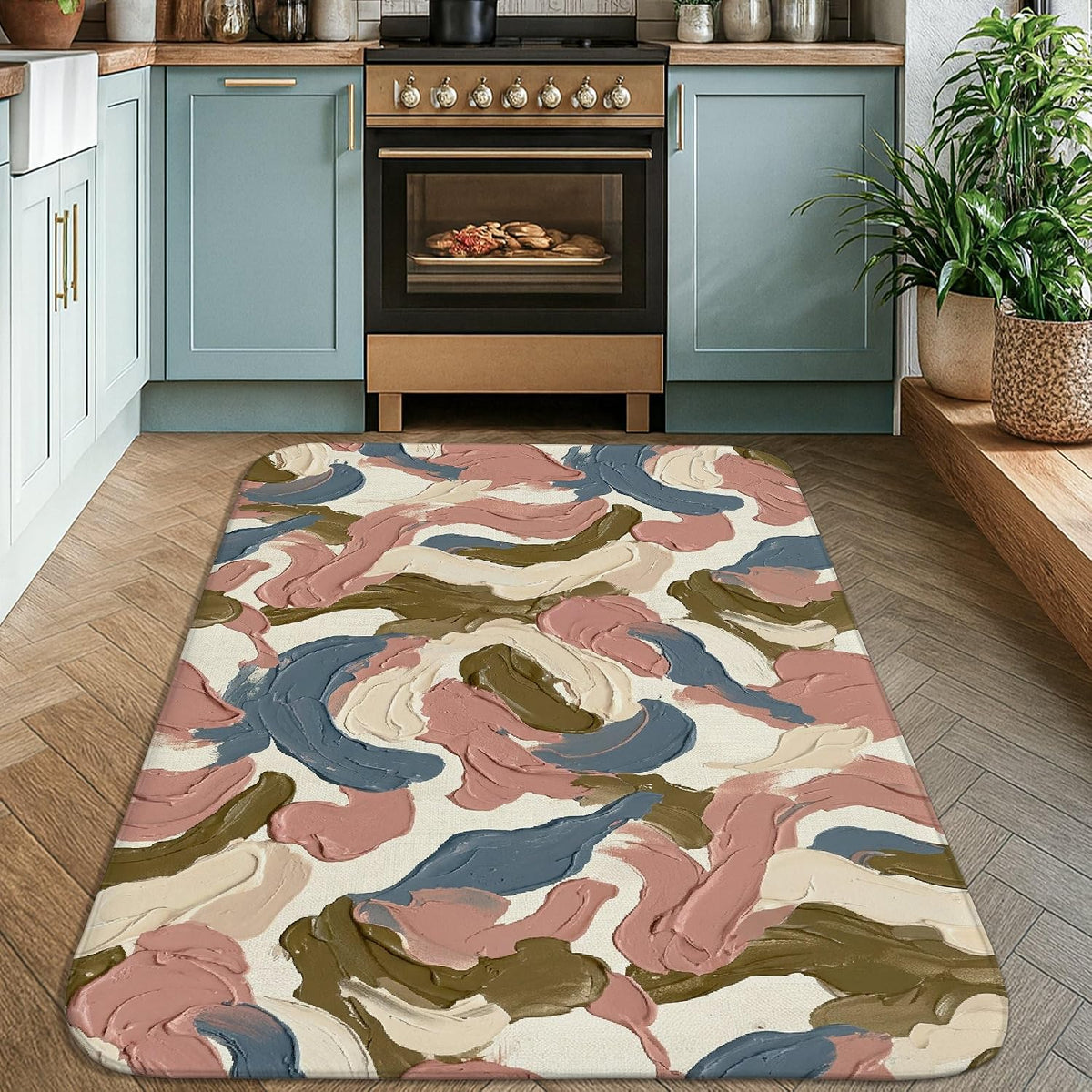Swirls Area Rug, Contemporary Artistic Brush Patterns Curves None Muted Peach Non-Slip Soft Rectangle Carpet Stain Resistant Rugs for Living Room Bedroom Hallway Office Decor 4' X 6'