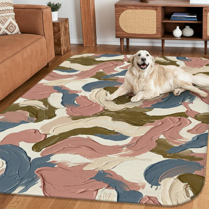 Swirls Area Rug, Contemporary Artistic Brush Patterns Curves None Muted Peach Non-Slip Soft Rectangle Carpet Stain Resistant Rugs for Living Room Bedroom Hallway Office Decor 4' X 6'