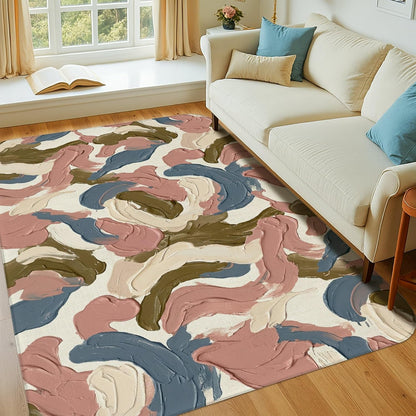 Swirls Area Rug, Contemporary Artistic Brush Patterns Curves None Muted Peach Non-Slip Soft Rectangle Carpet Stain Resistant Rugs for Living Room Bedroom Hallway Office Decor 4' X 6'
