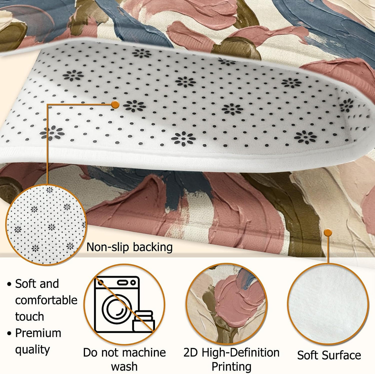 Swirls Area Rug, Contemporary Artistic Brush Patterns Curves None Muted Peach Non-Slip Soft Rectangle Carpet Stain Resistant Rugs for Living Room Bedroom Hallway Office Decor 4' X 6'