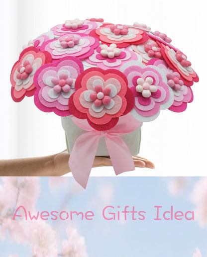 BAZIMA DIY Felt Flower Art Craft Kit,Pink Bouquet Making Kit, Floral Gifts,Beginner Craft Kit, Arrange Pre-Cut Felt Flowers, Ideas for Art Project Activity,18 Felt Flowers.