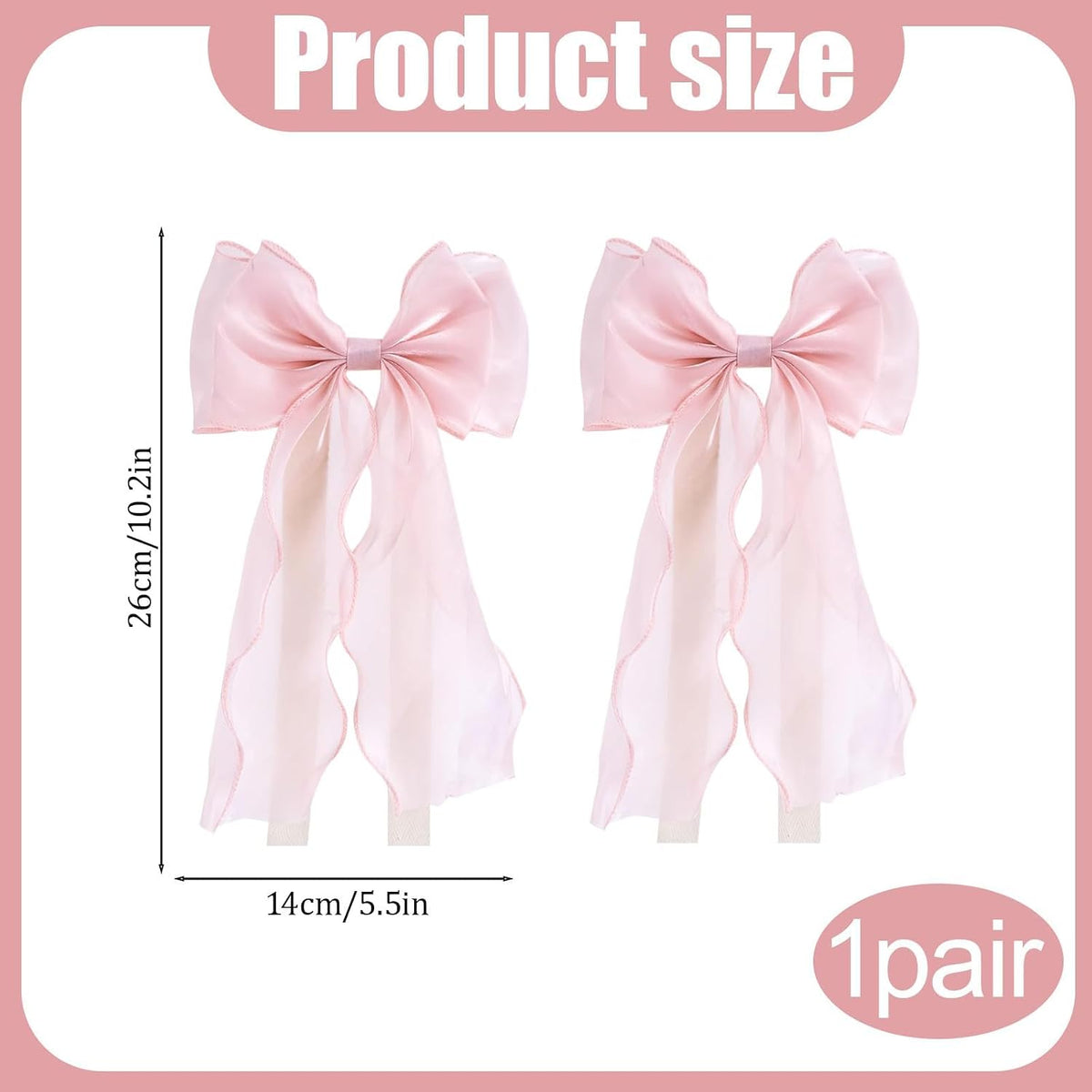 2 Pcs Silky Bow Curtain Tiebacks, Pink Satin Ribbon Bowknot Curtain Straps, Decorative Drape Holdbacks for Wedding, Home, Bedroom and Office Window Treatments