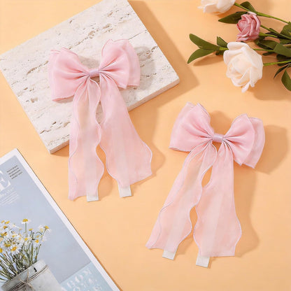 2 Pcs Silky Bow Curtain Tiebacks, Pink Satin Ribbon Bowknot Curtain Straps, Decorative Drape Holdbacks for Wedding, Home, Bedroom and Office Window Treatments