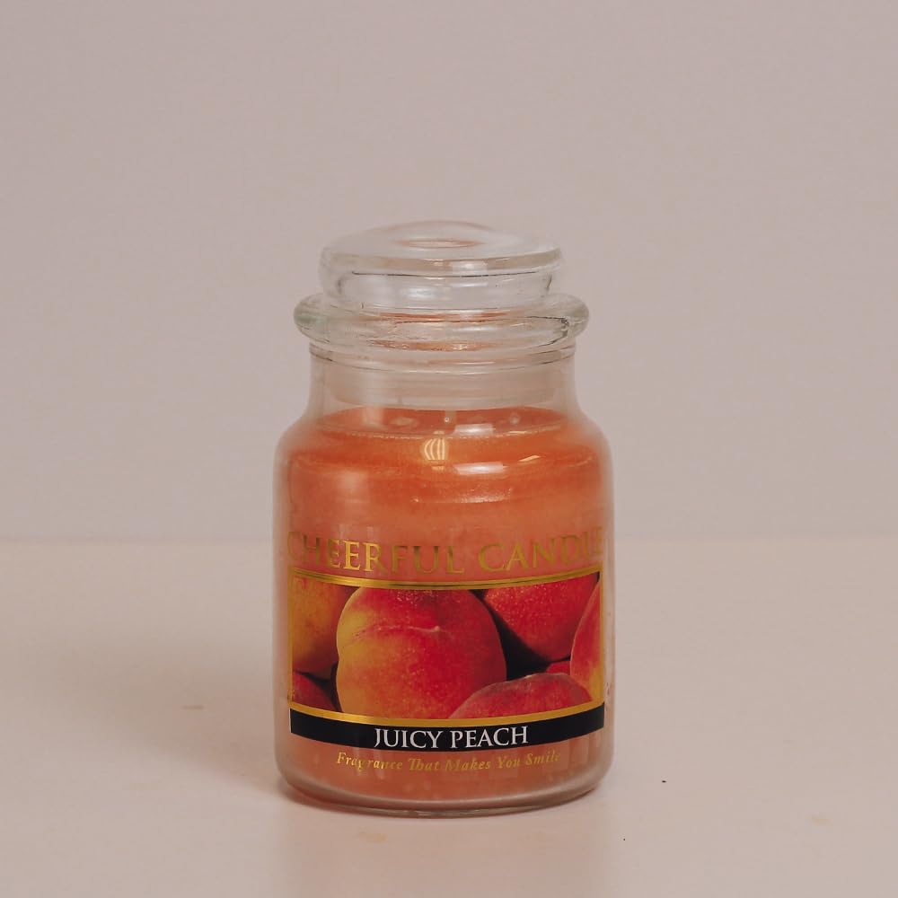 Juicy Peach Scented Glass Jar Candle (6 oz) with Lid & True to Life Fragrance Made in USA