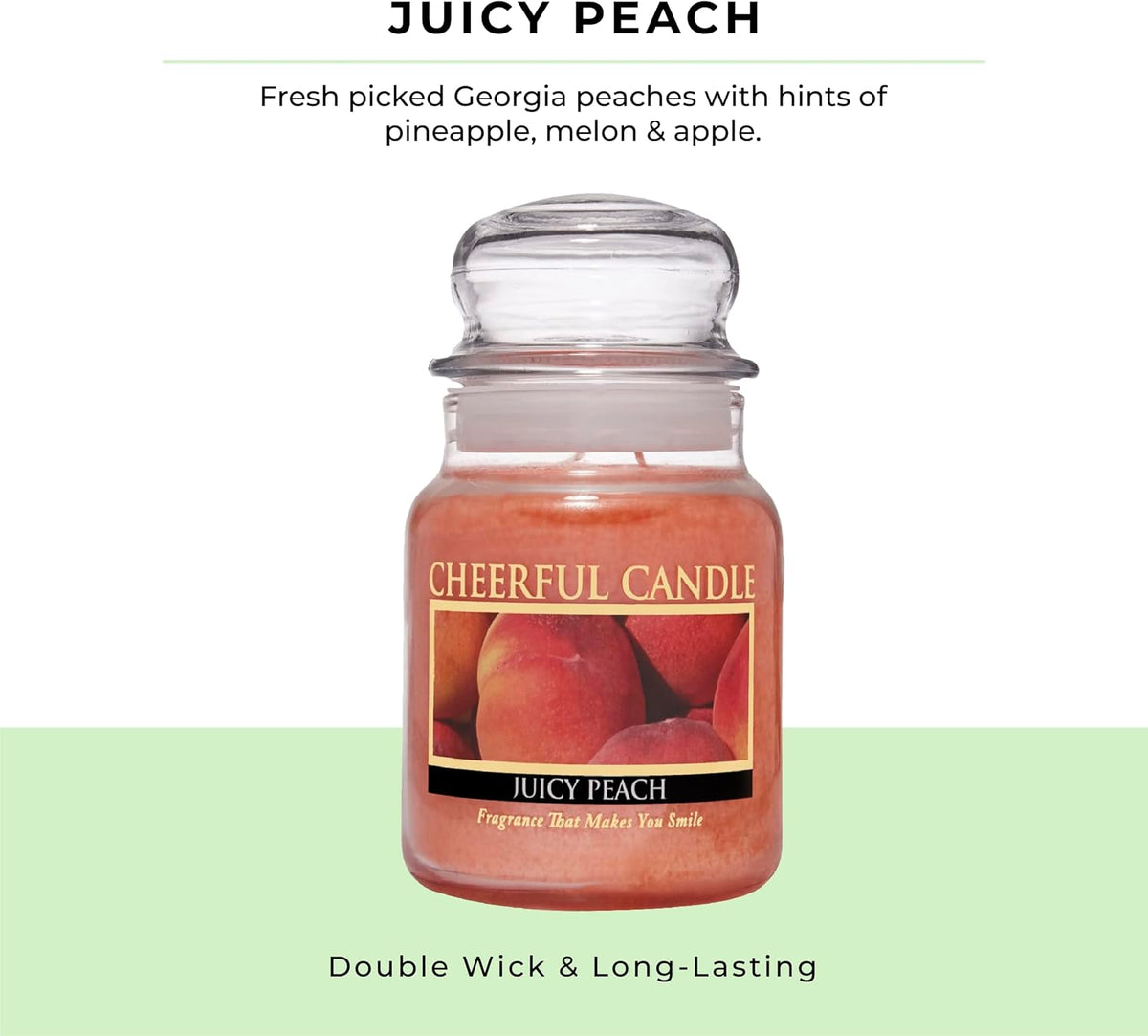 Juicy Peach Scented Glass Jar Candle (6 oz) with Lid & True to Life Fragrance Made in USA