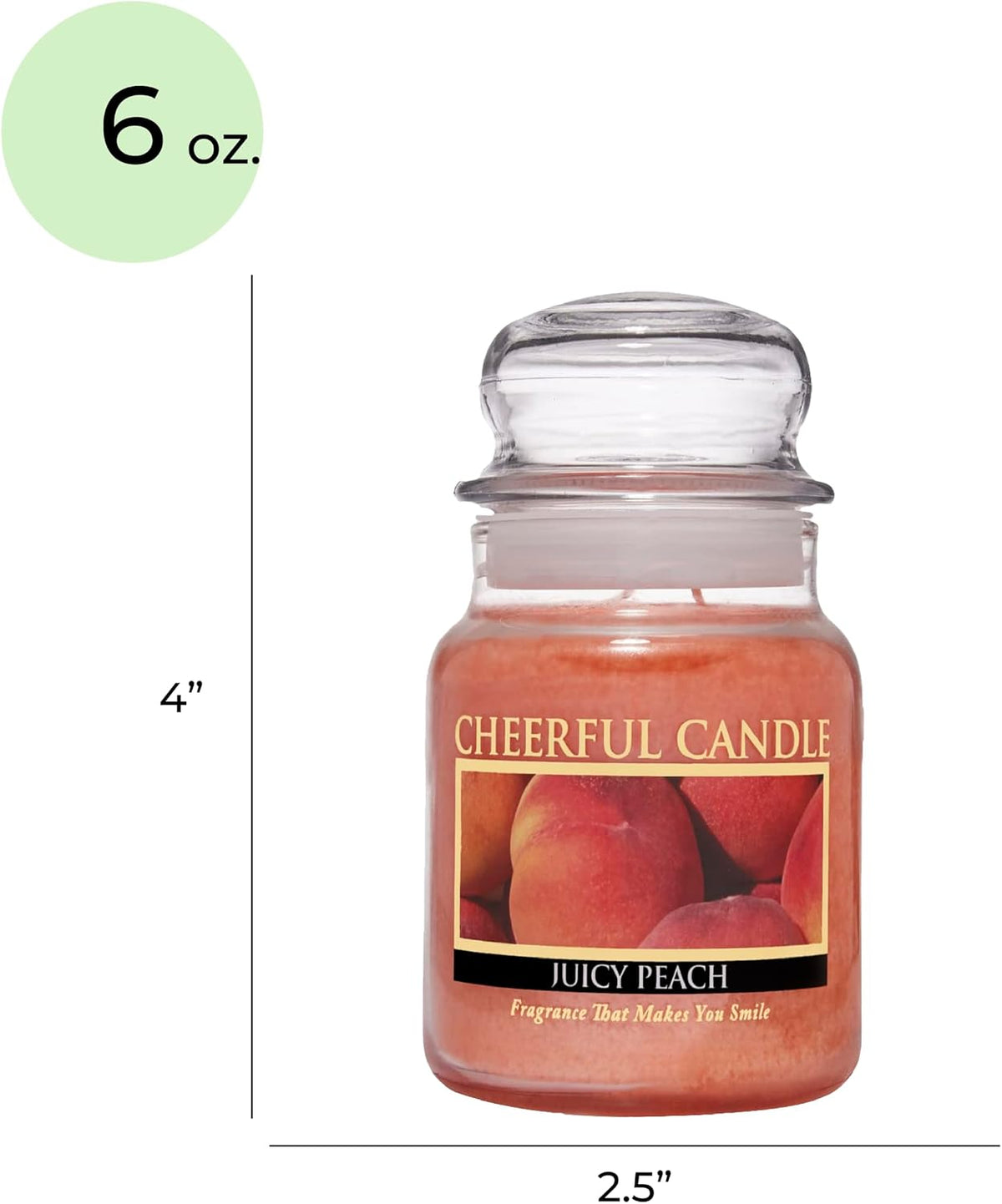 Juicy Peach Scented Glass Jar Candle (6 oz) with Lid & True to Life Fragrance Made in USA