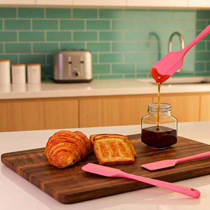 Kitchen Set of 5-Piece Silicone Utensils – 600°F Heat Resistant Food Grade Rubber Spatula Set with Upgrade Strong Ergonomic Grip Handle Nonstick Cookware Safe Baking & Cooking Tools. (Pink)