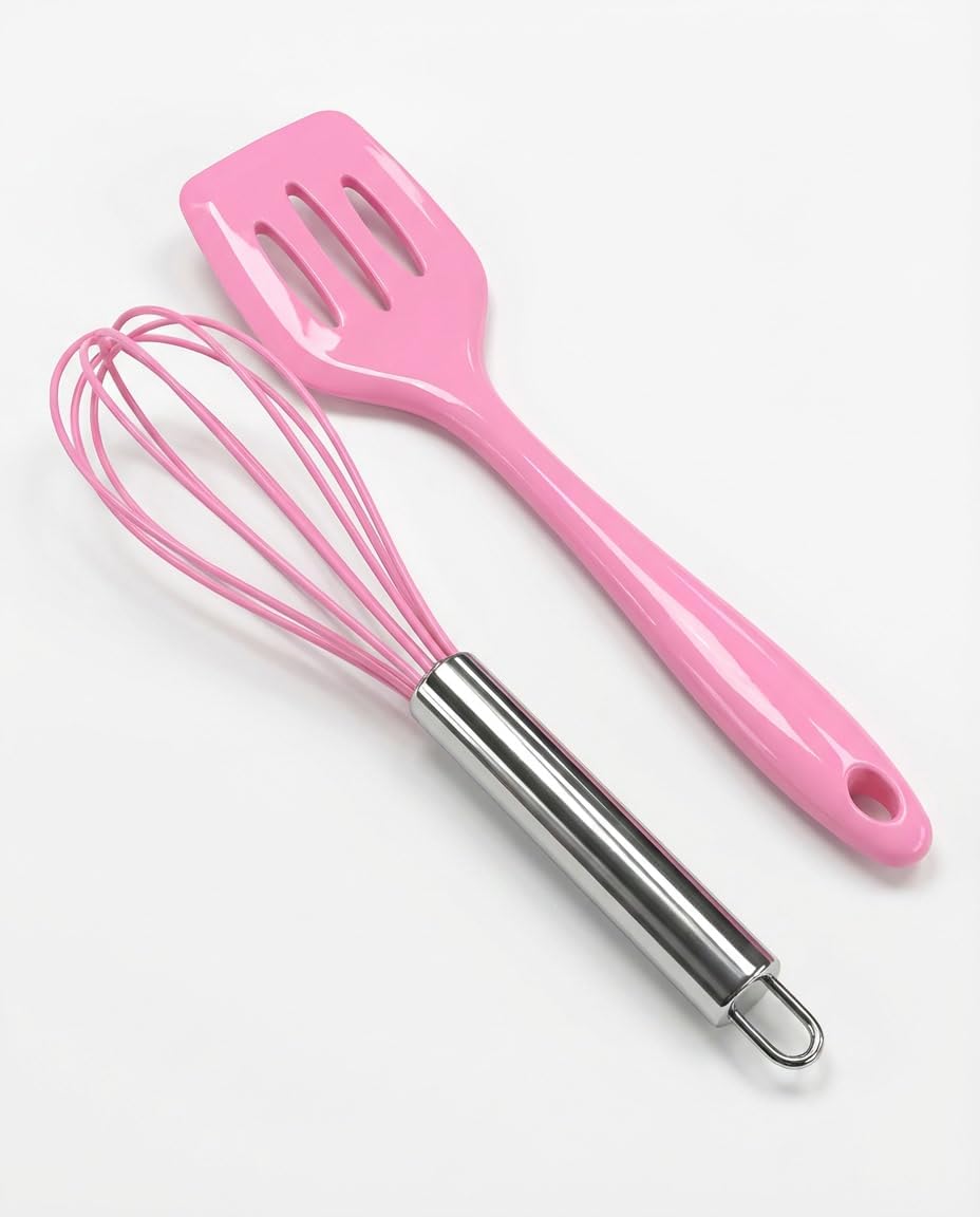Kitchen Set of 5-Piece Silicone Utensils – 600°F Heat Resistant Food Grade Rubber Spatula Set with Upgrade Strong Ergonomic Grip Handle Nonstick Cookware Safe Baking & Cooking Tools. (Pink)