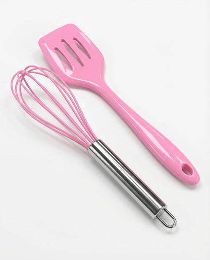 Kitchen Set of 5-Piece Silicone Utensils – 600°F Heat Resistant Food Grade Rubber Spatula Set with Upgrade Strong Ergonomic Grip Handle Nonstick Cookware Safe Baking & Cooking Tools. (Pink)