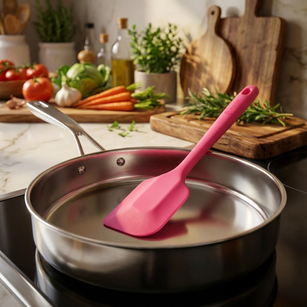 Kitchen Set of 5-Piece Silicone Utensils – 600°F Heat Resistant Food Grade Rubber Spatula Set with Upgrade Strong Ergonomic Grip Handle Nonstick Cookware Safe Baking & Cooking Tools. (Pink)