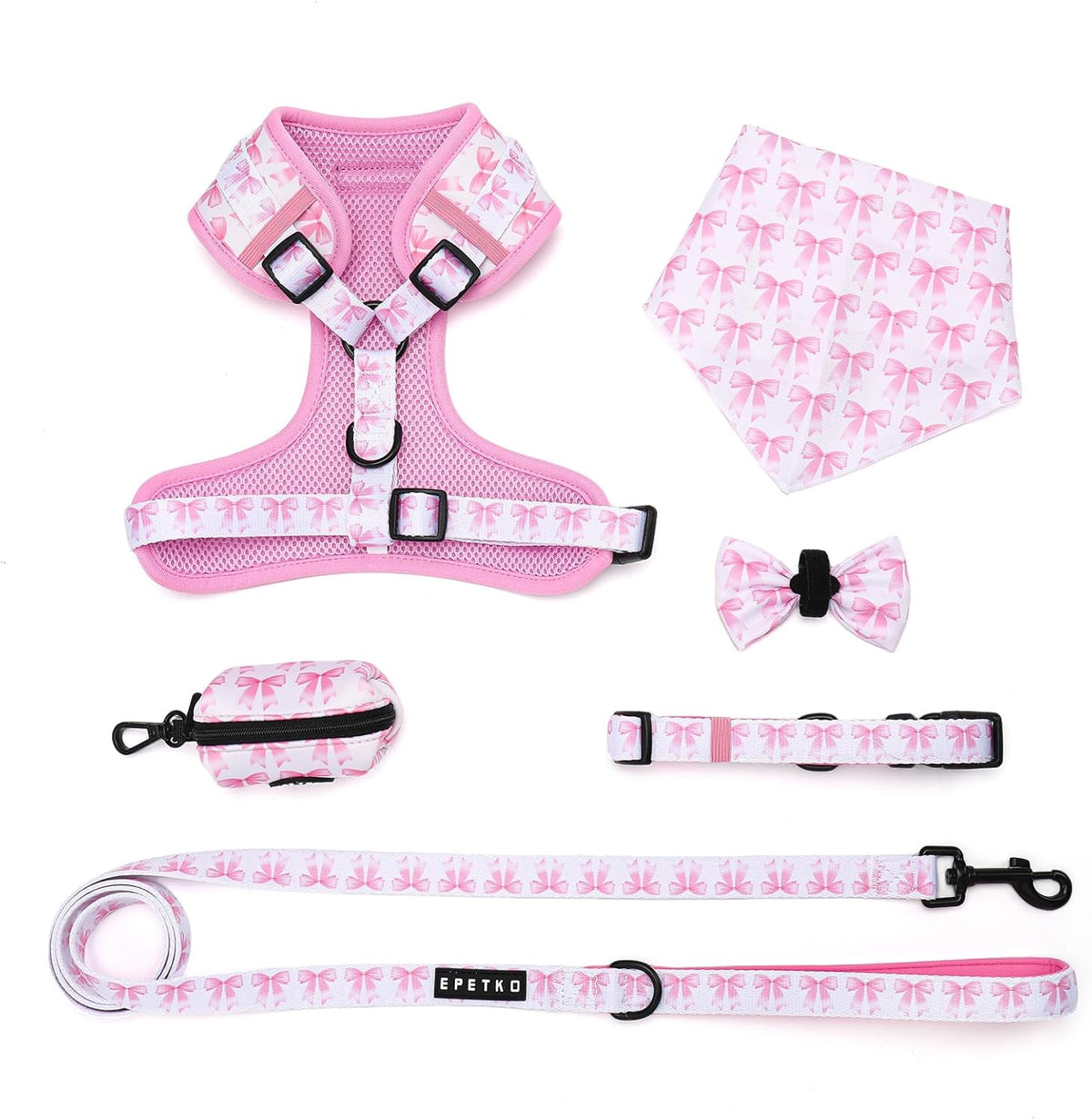 Small Dog Harness and Leash Set of 6, No Pull Soft Lightweight Mesh Puppy Harness, Adjustable Cute Floral Pattern Pet Harness for Small Medium Dogs