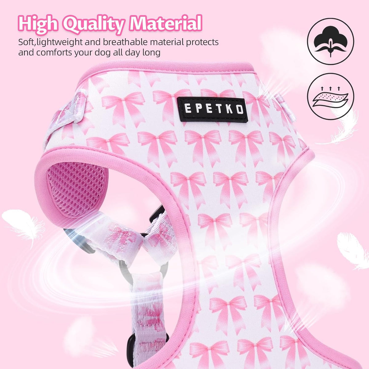 Small Dog Harness and Leash Set of 6, No Pull Soft Lightweight Mesh Puppy Harness, Adjustable Cute Floral Pattern Pet Harness for Small Medium Dogs
