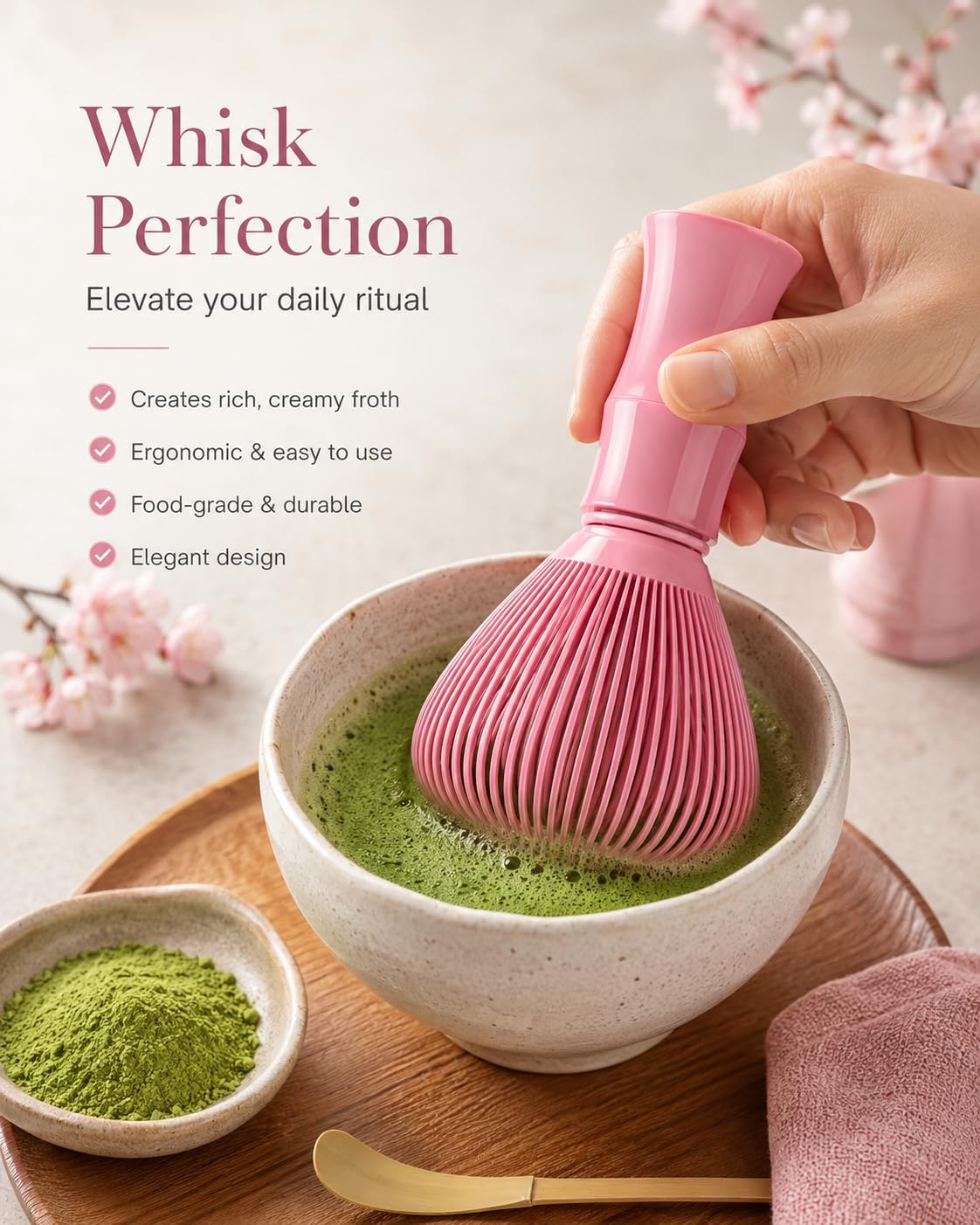 Traditional Matcha Whisk Reusable Resin Matcha Whisk Chasen Dishwasher Safe Matcha Stirrer Matcha Green Tea Powder Preparation Prepare Japanese Matcha Tea (pink)