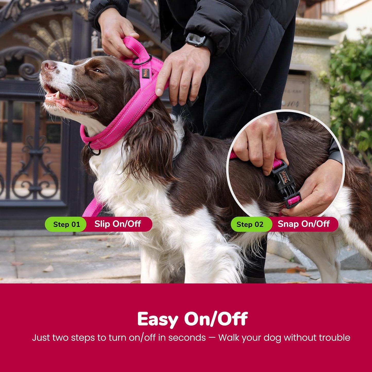 Didog No Pull Dog Harness with Breathable Mesh Padded,Reflective & Quick Fit Light Weight Dog Strap Vest Harness,Easy for Walking Training (XS:Chest 15-18", Mesh-Hot Pink)