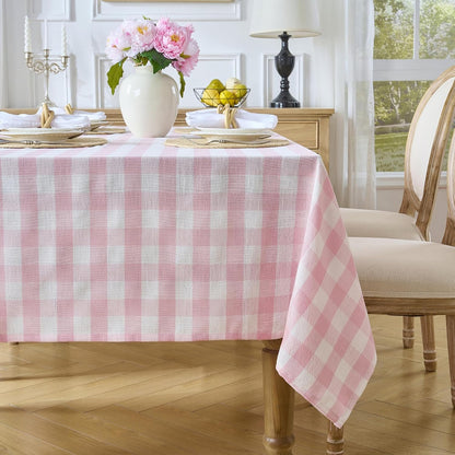 Pink Gingham Tablecloth, 60 x 90 Inch Rectangle Checkered Table Cover