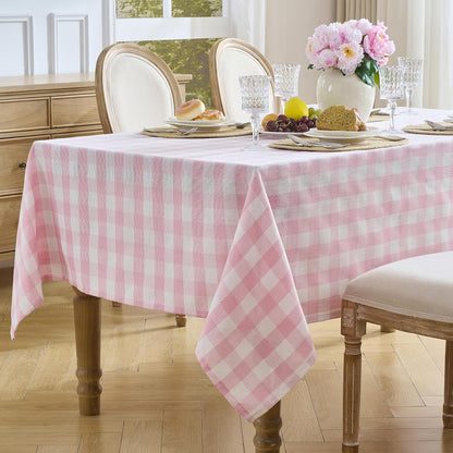 Pink Gingham Tablecloth, 60 x 90 Inch Rectangle Checkered Table Cover